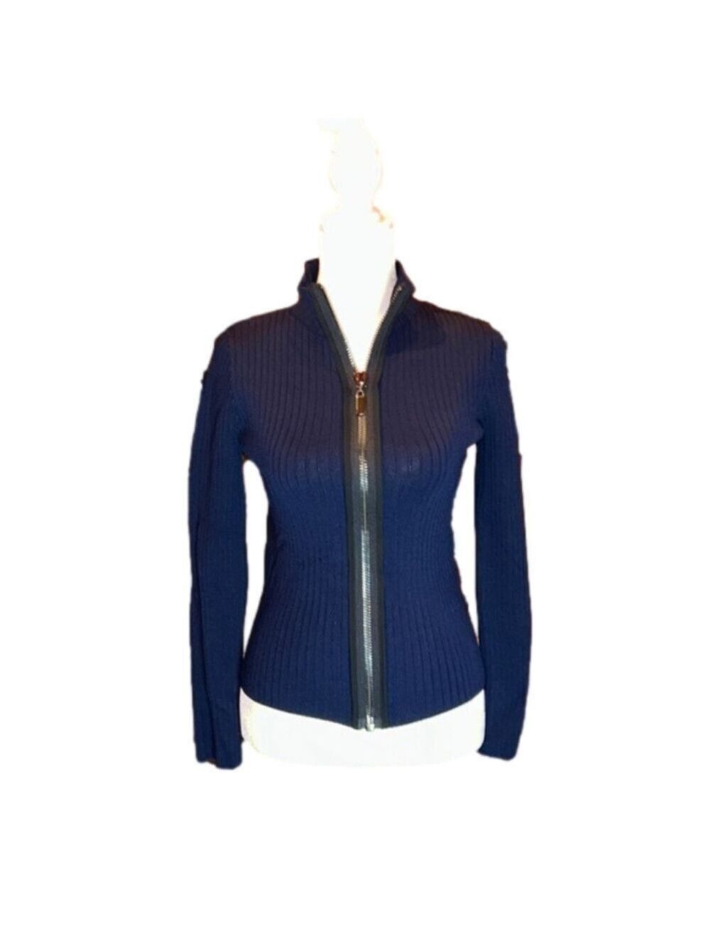 TOPSHOP BOUTIQUE Classy & Sharp Navy Blue Zip Up Sweater Size 2 - Picture 3 of 10
